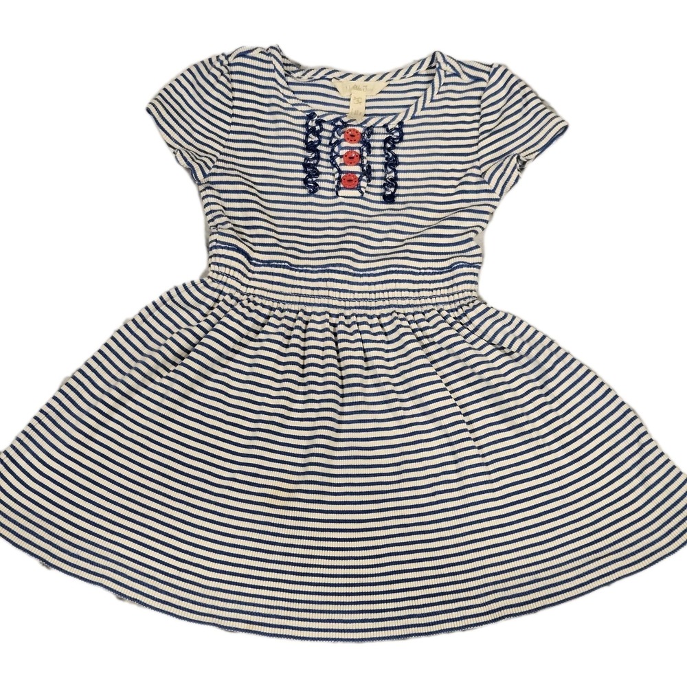 Matilda Jane Happy And Free Lap Dress Blue & White Stripes Pink Buttons Size 4